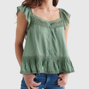 Lucky Brand Flutter Sleeve Peplum Top — Green